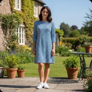 Leota Blue Geometric 3/4 Sleeve Back V Silky Mini Dress Size Medium